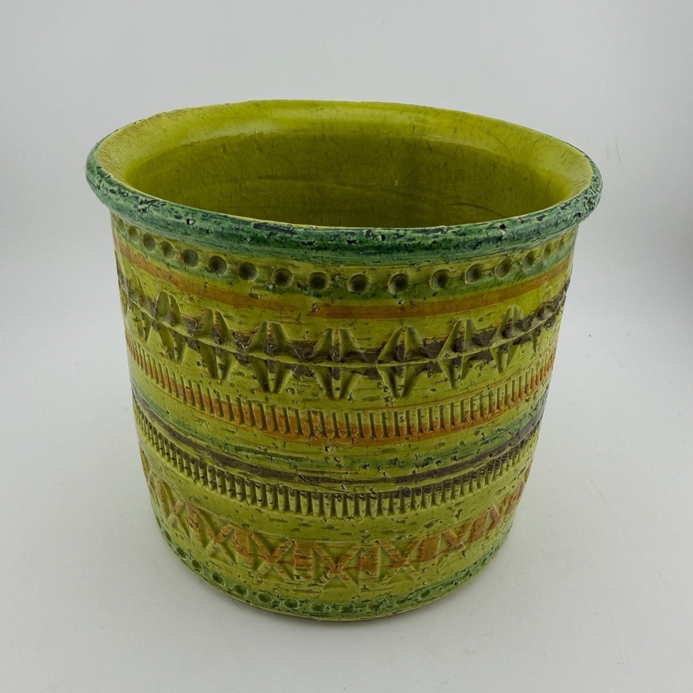 Aldo Londi Bitossi Small 4" Planter Green MCM Vintage Geometric Italian‎